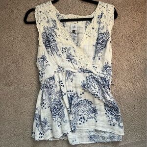 Cabi Blue and White Paisley Lace Tank